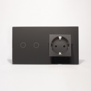 Беспроводной сенсорный выключатель комбинированный (nootouch) на 2 поста 2 зоны с розеткой, чёрный