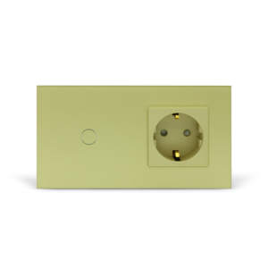 Сенсорный выключатель комбинированный (wemmon) на 2 поста 1 зону с розеткой, золотой
