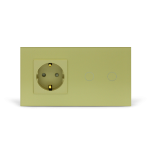 Беспроводной сенсорный выключатель комбинированный (nootouch) на 2 поста 2 зоны с розеткой, золотой