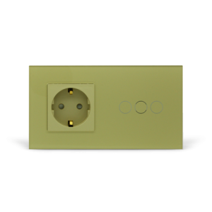 Беспроводной сенсорный выключатель комбинированный (nootouch) на 2 поста 3 зоны с розеткой, золотой