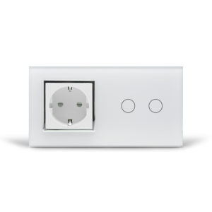 Сенсорный выключатель комбинированный Livolo на 2 поста, 2 зоны и 1 розетка, серый